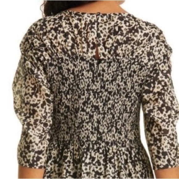 Rebecca Taylor | Ruched Oska Midi Smocked Silk Blend Dress Size Small - Picture 3 of 13